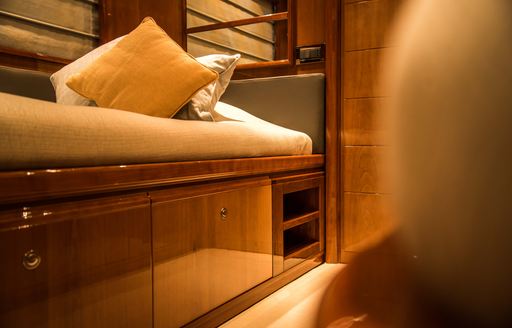Close up of single bed on Superyacht Queen of Sheba