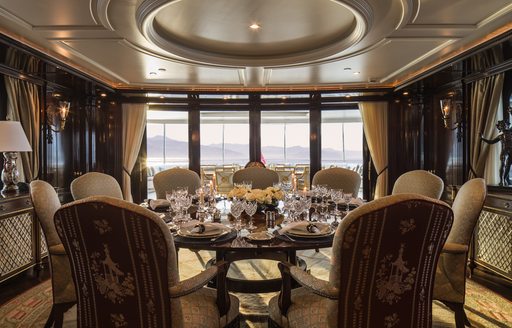 beautiful formal dining salon on board superyacht KATHARINE 