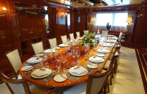 New dining room on board luxury yacht Double Down