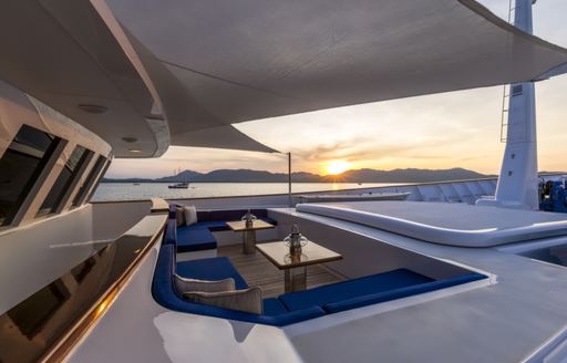 motor yacht northern sun dining area with sun in background