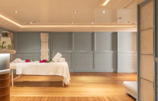 Massage table in a serene room onboard charter yacht CARINTHIA VII