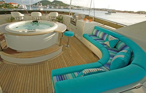 luxury motor yacht ATLANTICA deck jacuzzi and seating areas
