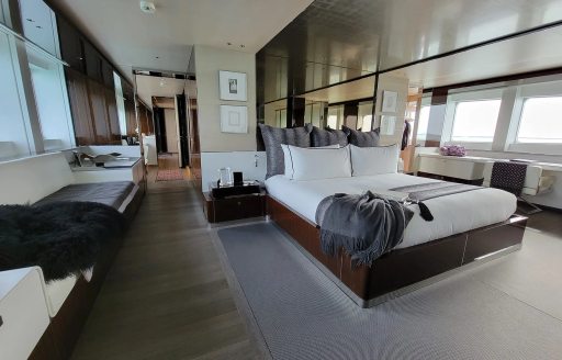 Master cabin onboard charter yacht Knight