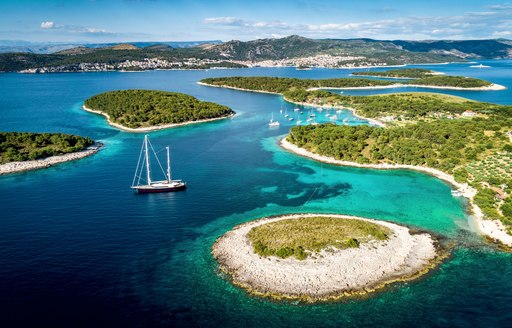 Aerial view looking over the Paklinski Islands, Croatia