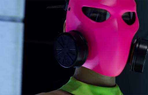  Adria Arjona actress of 6 underground wearing a pink mask in the movie