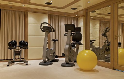 Gym equipment and pilates ball on board O'MEGA