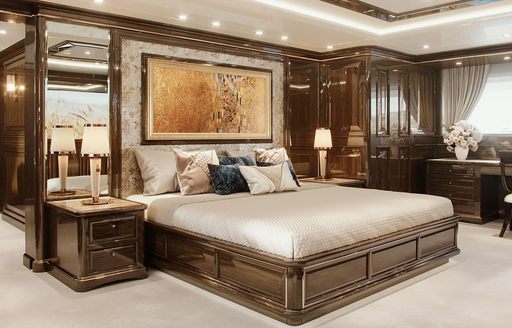 master cabin on board luxury yacht lady lena