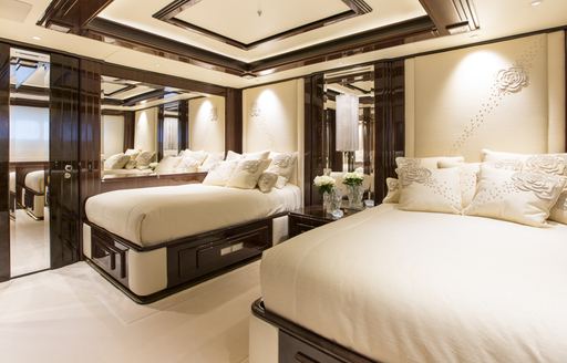 Twin cabin onboard charter yacht ILLUSION V, with access to a private ensuite