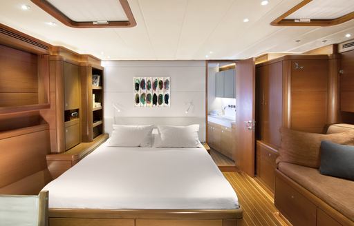 newly refurbished master suite on board charter yacht MUZUNI