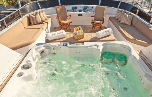 Jacuzzi deck with seating on board luxury yacht ‘Sea Dreams’ 