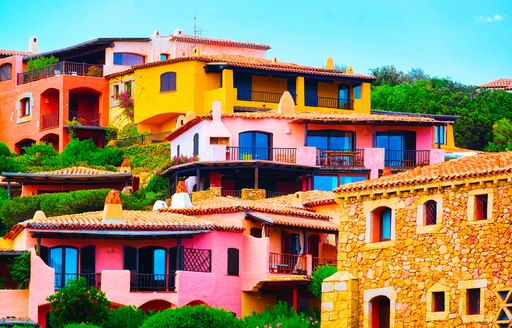 Colorful houses in Porto Cervo in Sardinia, Italy