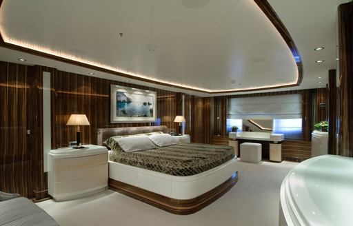 spacious master suite on board luxury yacht O’NEIRO
