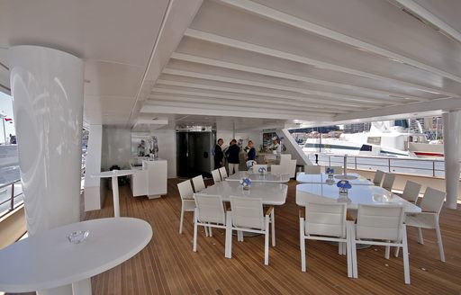alfresco dining area for 16 guests on board motor yacht KATINA