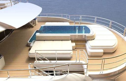 A rendering of the large Jacuzzi on the exterior of superyacht O'PTASIA