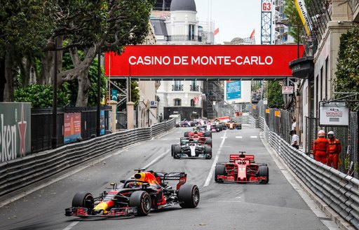 Cars undertaking the slow lap prior to the start of the Grand Prix race in Monaco