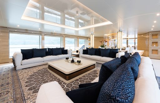 beautiful lounge area of main salon on board superyacht IRIMARI 