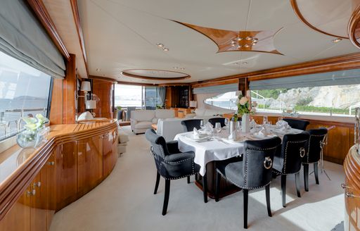 Formal dining on board charter yacht BABY I
