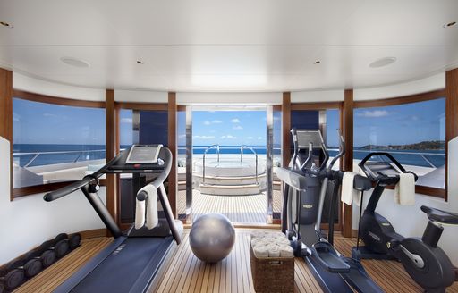 fully equipped gym with panoramic sea views on board luxury yacht lady britt