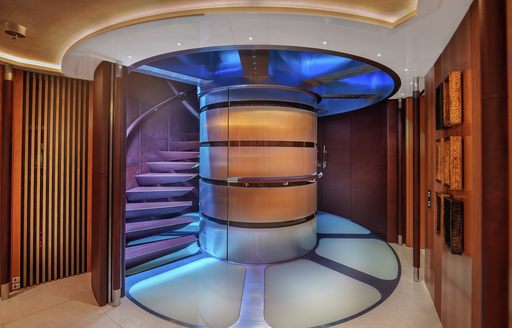 Spiral staircase onboard sailing yacht charter MALTESE FALCON