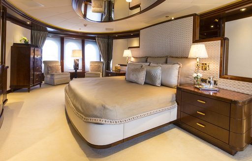 classically styled master suite on board motor yacht ‘Blue Moon’