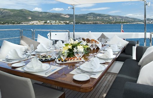 Alfresco dining on luxury yacht Christina G