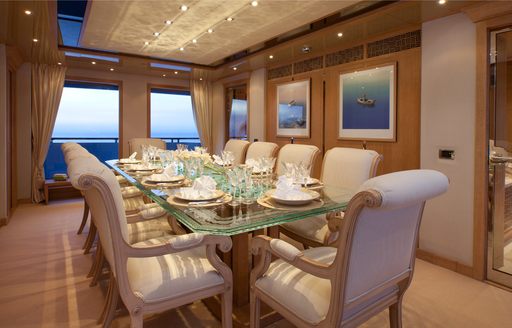 formal dining area on board motor yacht SUNRISE