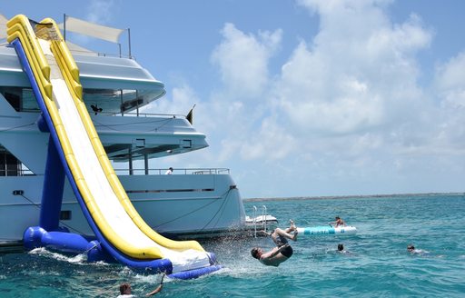 Water slide on yacht RHINO in the Bahamas