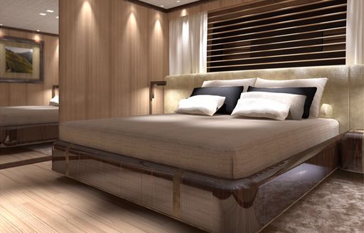 rendering of the timeless master suite on board charter yacht VERTIGE