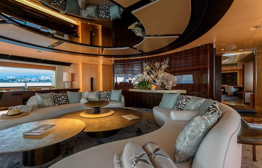 Interior lounge area onboard charter yacht MALTESE FALCON
