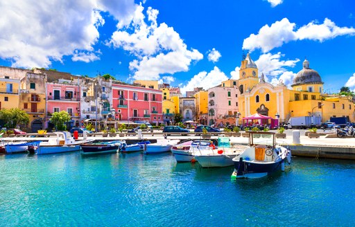Colorful harbor town of Procida in Italy