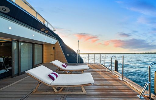 Expansive sundeck onboard luxury charter yacht AMARYLLIS