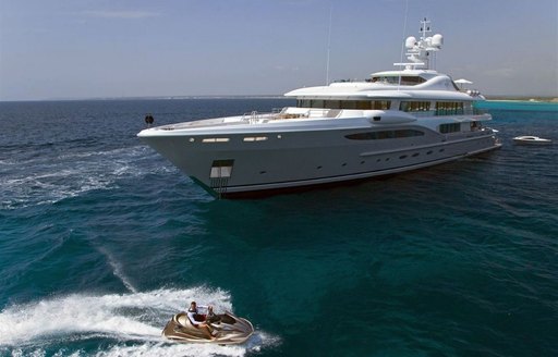 Luxurious skylounge dining on superyacht IMAGINE