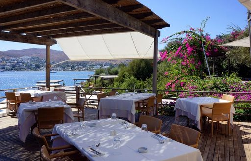 restaurant at Maçakizi beach club in Bodrum, Turkey