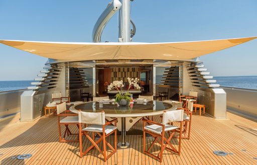 Alfresco dining area onboard charter yacht MALTESE FALCON