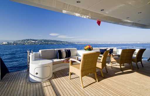 lounging area on the main deck aft of luxury yacht KIJO 