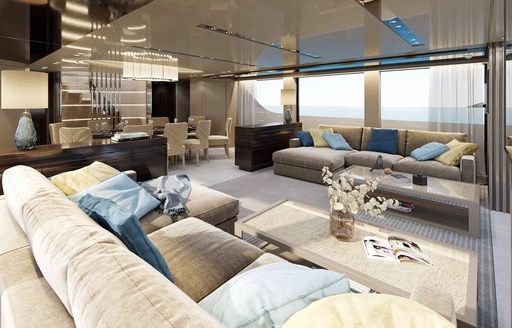 Main salon on board charter yacht SABBATICAL