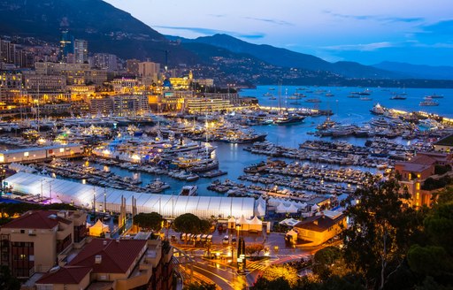 Monaco Yacht Show at night