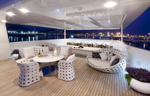 gorgeous sundeck onboard spacious luxury superyacht charter Vicky