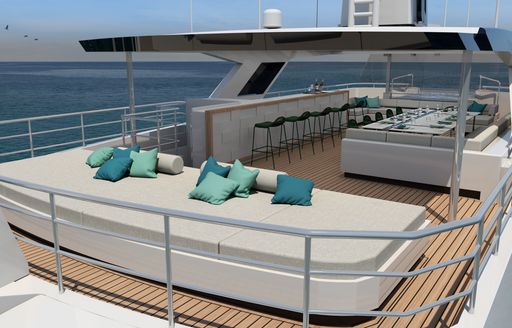 Overview of the sun deck onboard charter yacht EMOCEAN