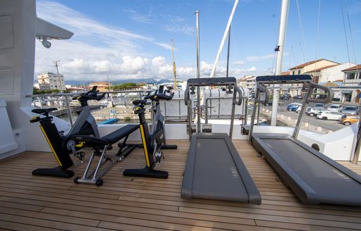 Gym equipment on the deck of charter yacht HAPPY ME
