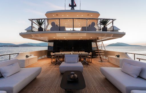 Overview of the exterior decks onboard charter yacht ILLUSION II