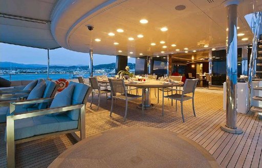 Al fresco dining and seating on luxury yacht ETERNITY