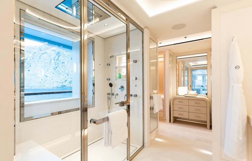 luxury yacht faith en suite with bathrobes and shower 