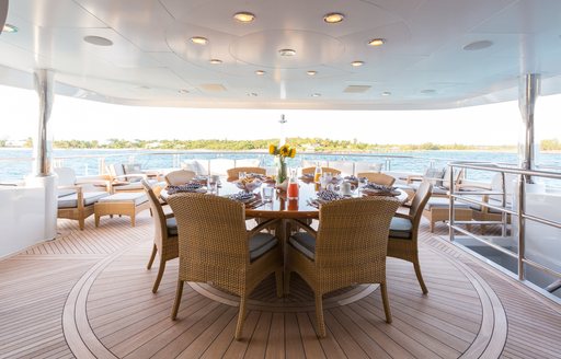 The central alfresco dining option on luxury yacht 'Zoom Zoom Zoom'