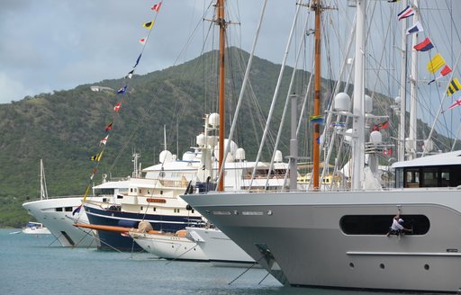 yachts lined up for the Antigua Charter Yacht Show