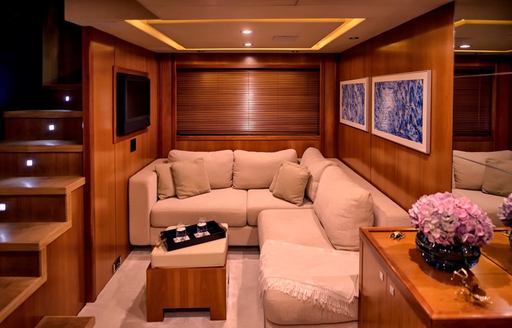 sumptuous seating on board luxury yacht ‘Casino Royale’ 