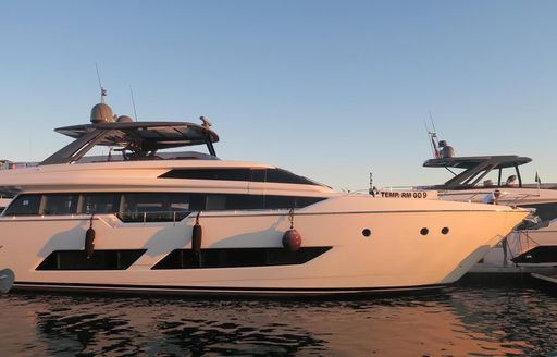 Superyachts during sunset at Cannes Yaching Festival