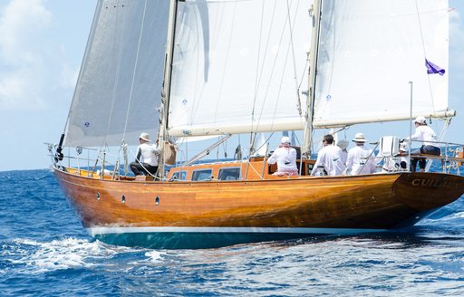 Classic sailing yacht competing at the Antigua Classic Sailing Regatta
