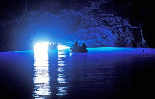 Boats in the Blue Grotto on the island of Kastelloriz