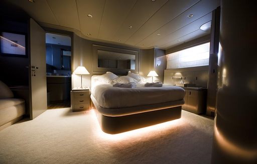 Double bed in cabin on Mondo Marine motor yacht TALILA